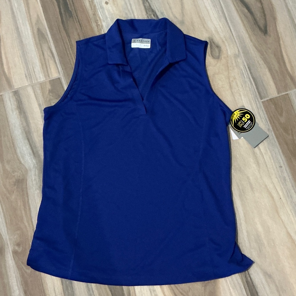 PGA Tour Blue Sleeveless Ladies Golf Shirt